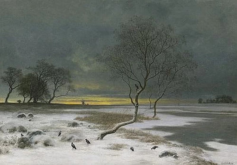 Paesaggio invernale con corvi, sullo sfondo un mulino a vento (Stumbølle)